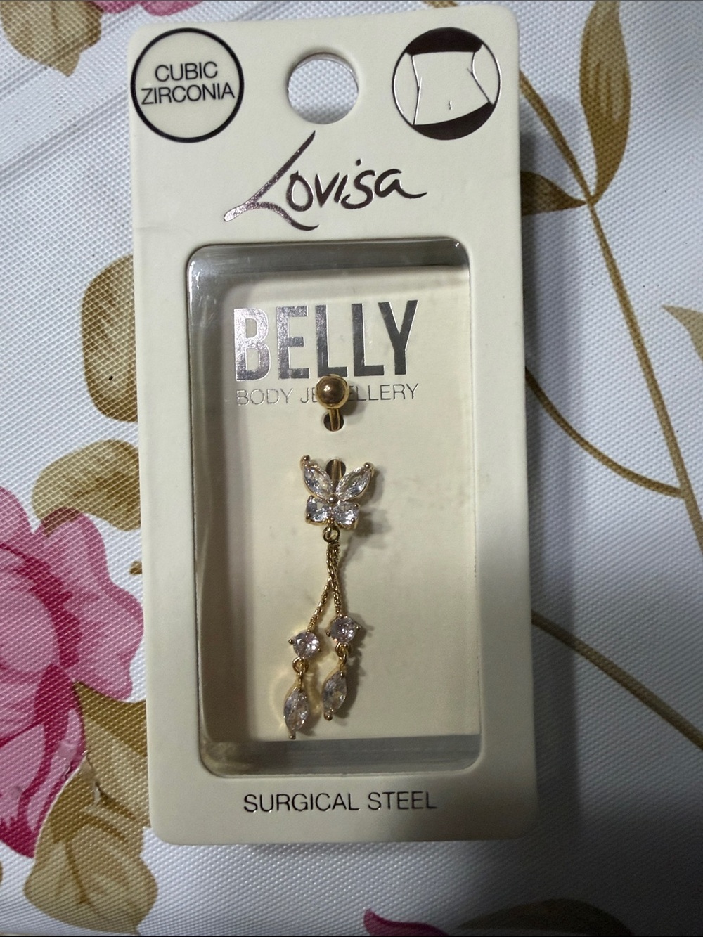 Lovisa Gold Cubic Zirconia Butterfly Belly Ring with Dangle